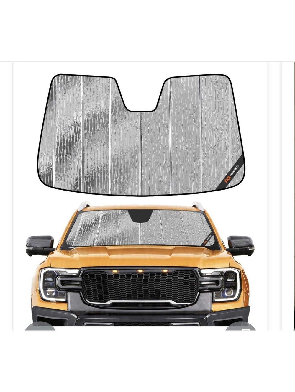 Pigenius Windshield Sun Shade for Ford Ranger 2024-2026, Shiny Silver